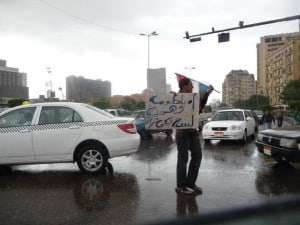 Demonstration in the rain.